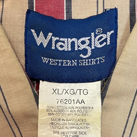 Vtg Wrangler Men Classic Western Cowboy Red Cream Striped Pearl Snap Shirt XL - Picture 5 of 8